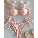 Waist Swimwear Women Swimsuit 2021 Bikini Bandage Bikinis Set Padded Bathing Suit New Leaf Print Biquini Maillot de