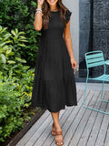 Summer Pleated Dress Women Long Party Dress Ladies Flying Sleeve Fashion Casual A Line Dress For