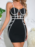 Zingj Women's Sexy Hollow Out Tight Color Cover Flesh Show Thin Steel Ring Gathered With Mold Cup Dress-Outfit