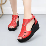 2021 New Hollow Genuine Leather Sandals Women Shoes Sandals Platform Wedges Summer Shoes Woman Fashion Casual