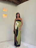 Print Off Shoulder Strapless Maxi Dress Women Contrast Backless Sleeveless Robes 2024 Fashion Female Holiday Beach