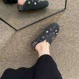 Rivet Drill Gray Thick Bottom Booster High-Boken Shoes Women 2025 Spring New Bag Head Lazy Half