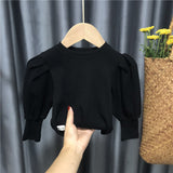 Baby Toddler Teenage Girls Sweaters Tops Spring Autumn Long Puff Sleeve Knitted Kids Sweater For Girl Children's