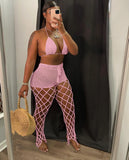 Bikini Set Cover-ups for Women 2022 Summer Holiday Beach 2 Piece Set Halter Neck Crop Top Knitted Pants Matching