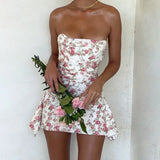 Elegant Off-shoulder Strapless Print Mini Dress For Women Robe Summer New Backless Sleeveless Skinny Club Party