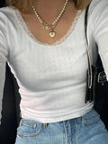 long sleeve knit top with lace