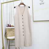the knee women pullover long knitted waistcoat sweater dress plus size casual loose solid sleeveless v