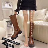 Knight Boots Women 2025 Autumn/Winter New Net Red Solid Color Nonslip Boots Coarse And Round Head Vintious Women's