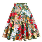 Vintage Floral Printed A Line Tunic Women Skirts High Waist Female 50s 60s Swing Rockabilly Skirts Spring