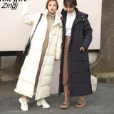 Long Hood Down Parka Women Outwear Korean Casual Zipper Cotton-padded Jacket Coat Fashion Thick Warm Oversized Coat