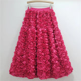 Elastic Waist A-line 3d Rose Flowers Design Maxi Skirt- Outfit