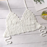 Sexy Bikini Crop Top Women Crochet Boho Beach Camisoles Bikini Bralette Halter Cami Knitted Bra Backless Beachwear Tank