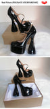 Onlymaker Women Pumps Platform Black Patent Leather Spike High Heels Slip-On Buckle Big Size Fashion Elegant Mary Jane