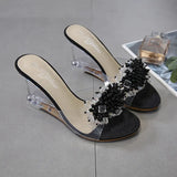 Zingj Sandal Summer 2023 New Sexy Crystal Transparent Heels Glass Wedge