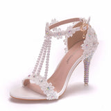 Cm Fine High Heel Beaded Sandals Lace Flowers Water Diamond Wedding Shoes Bride To Take Pictures High Heel With