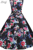 Print Vintage Dress Women Summer Pin Up Retro 50s Rockabilly Sleeveless A-Line Midi Party Dresses