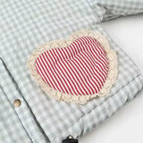 Plaid Heart Patchwork Pocket Puffer Jacket- Outfit