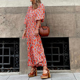 Spot 2025 Women's Summer New Short Sleeve Medium And Long Bohemian Print