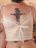 Lace Trim Tie Strap Crop Cami Top-Outfit