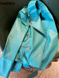 Spring Autumn Cool Bright Green Pu Leather Biker Jacket Women Zipper Long Sleeve Luxury Designer Streetwear Fashion