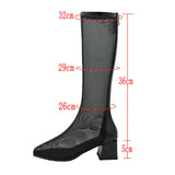 Beige Women Knee High Boots Fashion Zipper Breathable Mesh Boots Sexy Hollow Chunky Heel Long Boots Summer