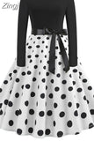 Christmas Dresses Women 50S 60S Vintage Robe Swing Pinup Elegant Party Dress Long Sleeve Casual Print