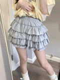 Sweet Fashion Bow Ball Gown Skirts Japanese Pleated All Match Mini Faldas Streetwear Y2k Aesthetic Women