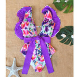 New Sexy Ruffle Print Floral One Piece Strappy Slimming Swimwear Women Swimsuit Deep-V Bathing Suit Beach Wear