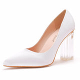 Cm Crystal Transparent Square Heel Pointy Shoes Bridal Shoes Silk Satin Dress Dress Shoes Wedding Women's