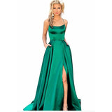 Long Formal Evening Dresses Long Vestidos De Fiesta A-Line Sexy High Slit Satin Simple Prom Party