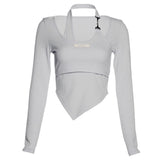 Vintage T Shirt Long Sleeve Skinny Fake Two Piece Tops Y2k Crop Tops Korean Clothes Streetwear Tee Shirt Femme