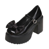New Mary Jane Women's Shoes Thick Heel Platform Uniform Single Shoes High Heels Women's Bow Retro Small Leather