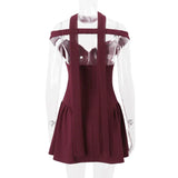 Burgundy Off-shoulder Mini Dress-Outfit