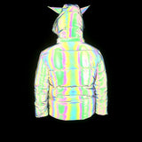 Winter Fashion Dazzle Color Reflective Cotton-Padded Clothes Women Lovely Three-Dimensional Beast Horn Rainbow Color Luminous Cotton-Padded Clothes-Outfit