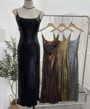 Real Shooting 鎏金带 Dress Bare Back Repair Behind The Opening Fork Long Bag Over The Knee Dress