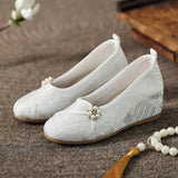 Zingj Heels Single Shoes Chinese Style Cheongsam Hanfu With Horse Face Dress Pure Color Plain Cloth Shoes Women's