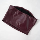 PU Leather Tube Crop Top And Zipper Skort Two Piece Set- Outfit