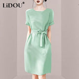 New Korean Aesthetic Solid Chic Dress Women Short Sleeve Office Lady Sweat Vestidos De Fiesta Elegant Fashion Robe