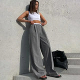 Zingj Women's Pants Autumn New Fashion Loose Casual Pants Niche Design Show Thin Drag Floor Pants Wide Legs-Outfit