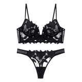 Sexy French Lace Embroidery Brassiere Lingerie Set Women's Underwear Set Push Up thin Bralette Deep V Bra and Panty