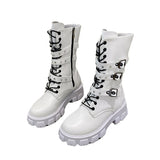 Autumn And Winter New Punk Tie Thick Bottom Mid-Sleest Boots Women Large Size Knight Boots