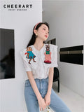 Rabbit Embroidery Blouse White Striped Button Up Shirt For Women Sailor Collar Kawaii Korean Fashion Desinger