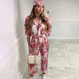 Fashion Totem Print Bow Sashes Casual Jumpsuits Chic Long Sleeve Ankle Length Conjion Romoers Loose Wide Leg For