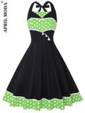 Elegant Vintage Floral Print Pleated Casual Dress Polka Dot Vestidos A-Line Pinup Business Party Women Flare Swing