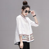 Autumn Dress New 2025 Shirt Women's Seven Minute Sleeve Versatile Standing Collar Embroidered A Figure Doll Shirt