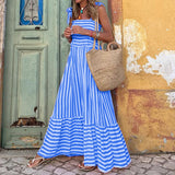 Spot 2025 Summer New Women's Fashion Temperament Loose Long Skirt Striped Casual