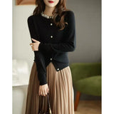Year Spring And Autumn New Style Small Fragrant Wind Nail Bead Set Diamond Slim Ice Silk Knit Cardigan Female