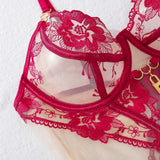 Black Lace Design Sheer Lock Lingerie Set- Outfit