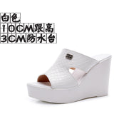 Leather Slope And Slippers Women Wearing Fashion Pine Cake Thick Bottom Fitting Room A Word Drag Anti-Slip High And Cow Skin Cold
