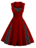 Robe Femme Women Vintage Dress 50s 60s 70s Hepburn Pin Up Big Swing Retro Rockabilly Solid Dresses Red Blue Tunic